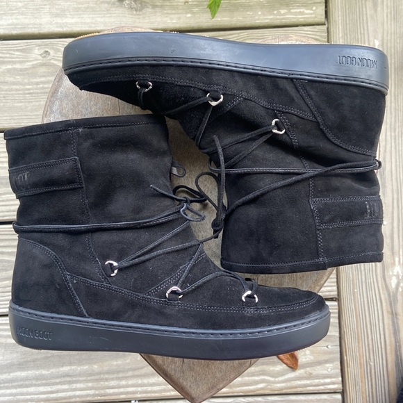 NWOB Tecnica Moon Boot Pulse Mid Black Nubuck Leather Snow Boots Women's Size 10 - Picture 12 of 15